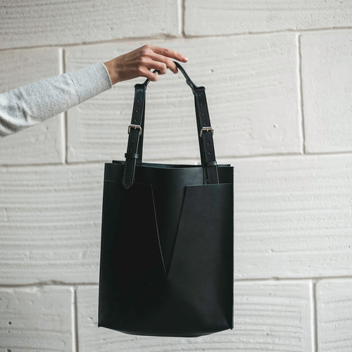 Load image into Gallery viewer, Black soft leather zipped tote,  Shoulder weekender, teacher bag,
