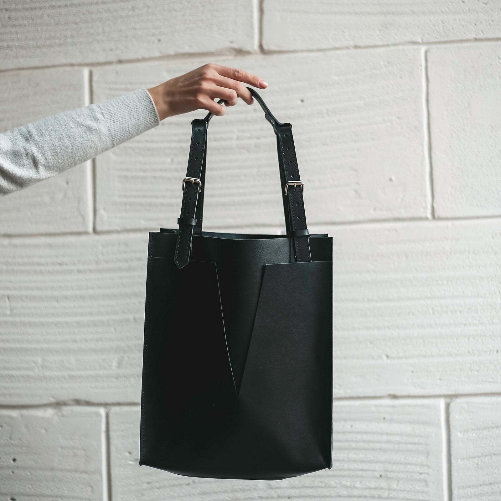 Black soft leather zipped tote,  Shoulder weekender, teacher bag,