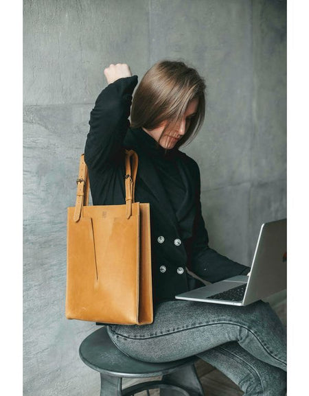 Handmade Leather Laptop Bag, Vintage Shoulder Tote for Women, Gifts