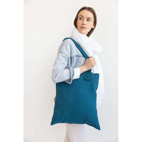 Load image into Gallery viewer, Dark Sea Blue linen large tote bag
