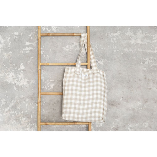 Load image into Gallery viewer, White and Natural check linen weekender bag
