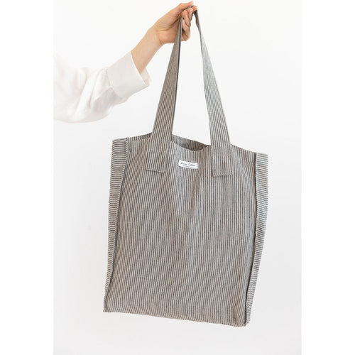 Load image into Gallery viewer, Striped Dark Grey linen weekender bag
