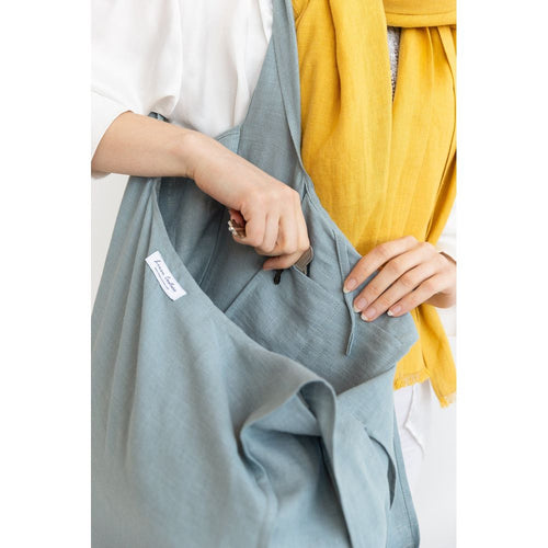 Load image into Gallery viewer, Greyish Mint linen tote bag with inside pocket
