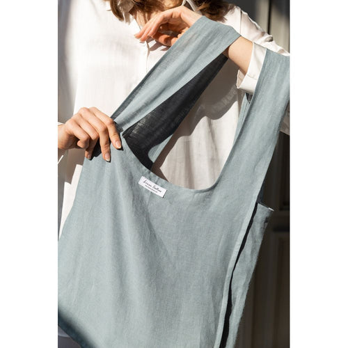 Load image into Gallery viewer, Greyish Mint linen tote bag with inside pocket
