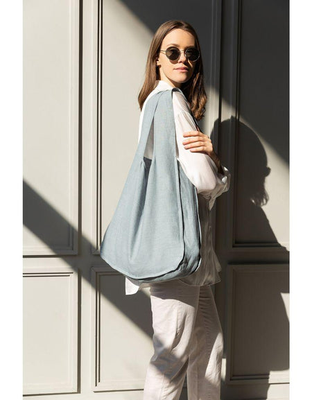 Greyish Mint linen tote bag with inside pocket