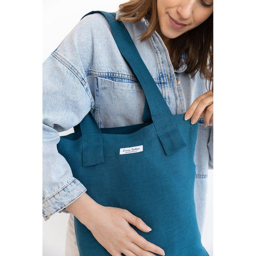 Load image into Gallery viewer, Dark Sea Blue linen large tote bag
