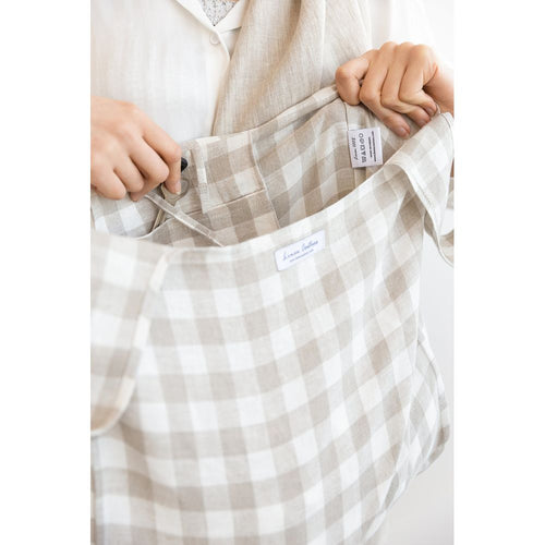 Load image into Gallery viewer, White and Natural check linen weekender bag
