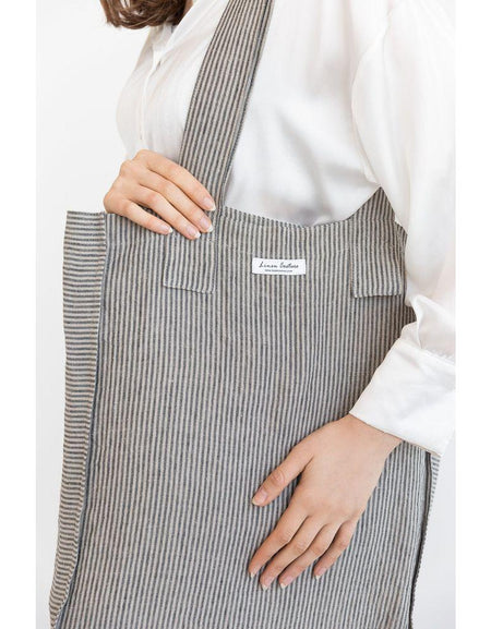 Striped Dark Grey linen weekender bag