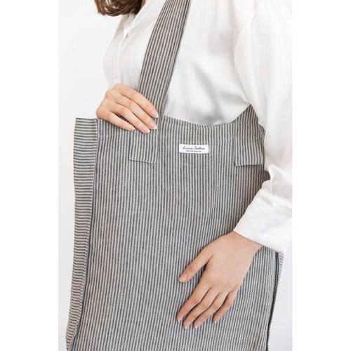 Load image into Gallery viewer, Striped Dark Grey linen weekender bag
