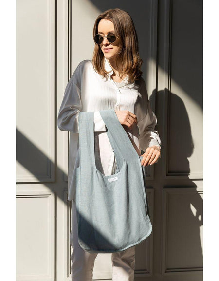 Greyish Mint linen tote bag with inside pocket
