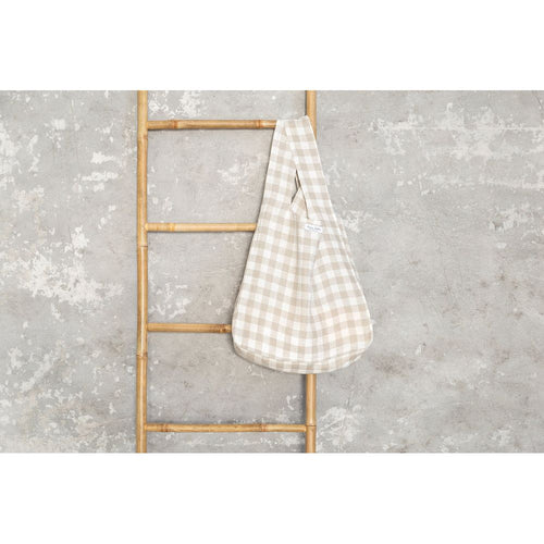 Load image into Gallery viewer, Natural and White check linen tote bag with inside pocket
