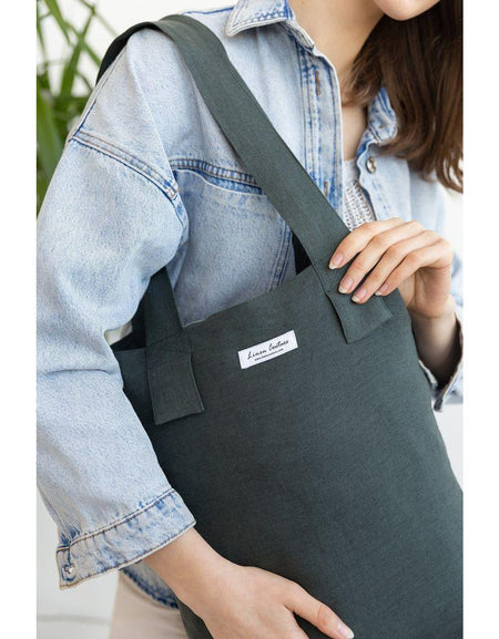 Greyish Green linen large tote bag
