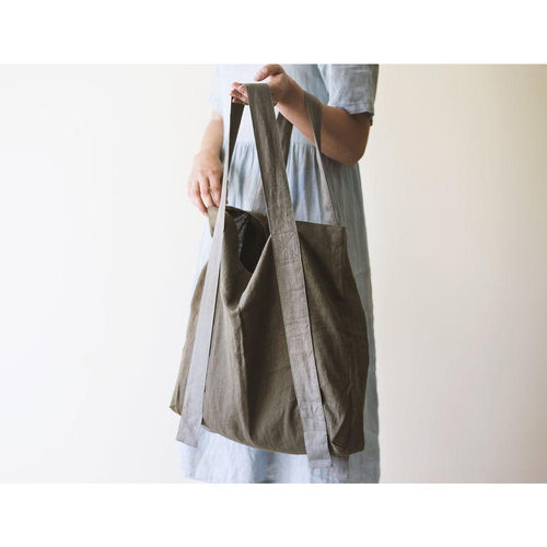 Load image into Gallery viewer, Safari Green and Greyish Mint linen canvas bag with two tones

