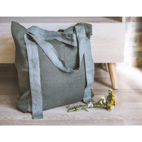 Load image into Gallery viewer, Safari Green and Greyish Mint linen canvas bag with two tones
