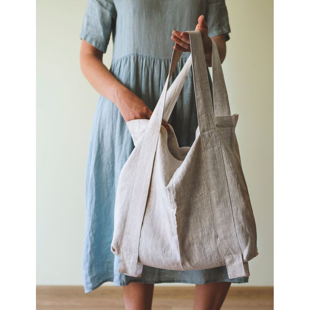 Light Grey and Grey linen canvas bag two tones