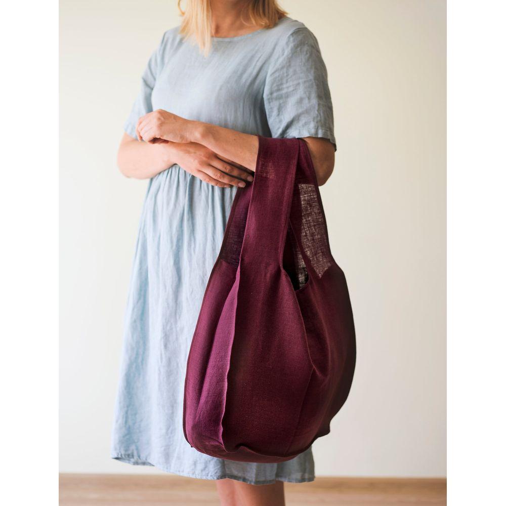 Dark Plum linen tote bag with inside pocket