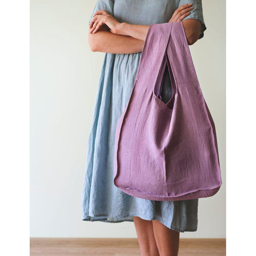 Load image into Gallery viewer, Dark Plum linen tote bag with inside pocket
