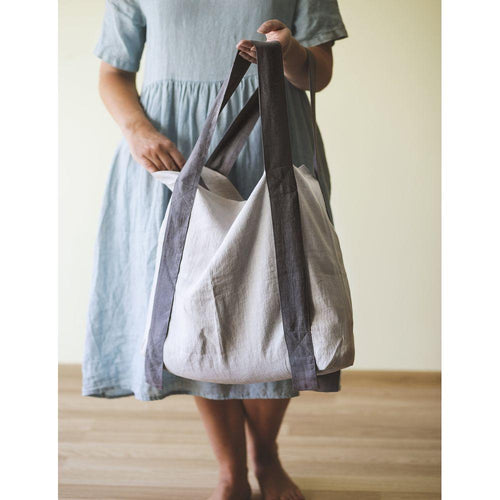 Load image into Gallery viewer, Safari Green and Greyish Mint linen canvas bag with two tones

