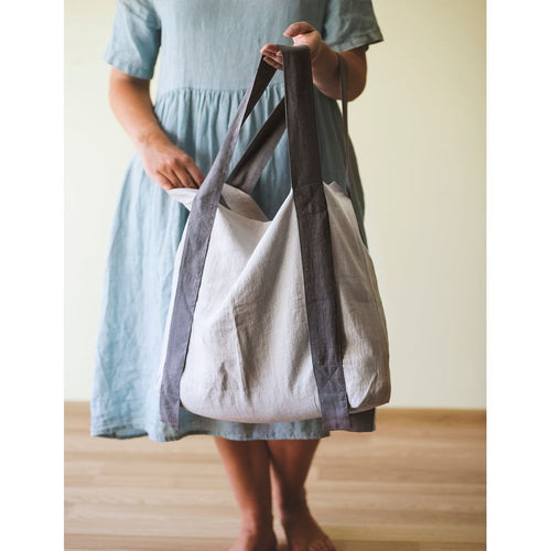 Load image into Gallery viewer, Light Grey and Grey linen canvas bag two tones
