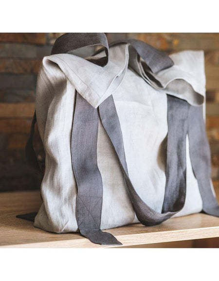 Light Grey and Grey linen canvas bag two tones