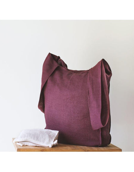 Dark Plum linen tote bag with inside pocket