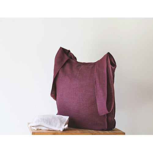 Load image into Gallery viewer, Dark Plum linen tote bag with inside pocket
