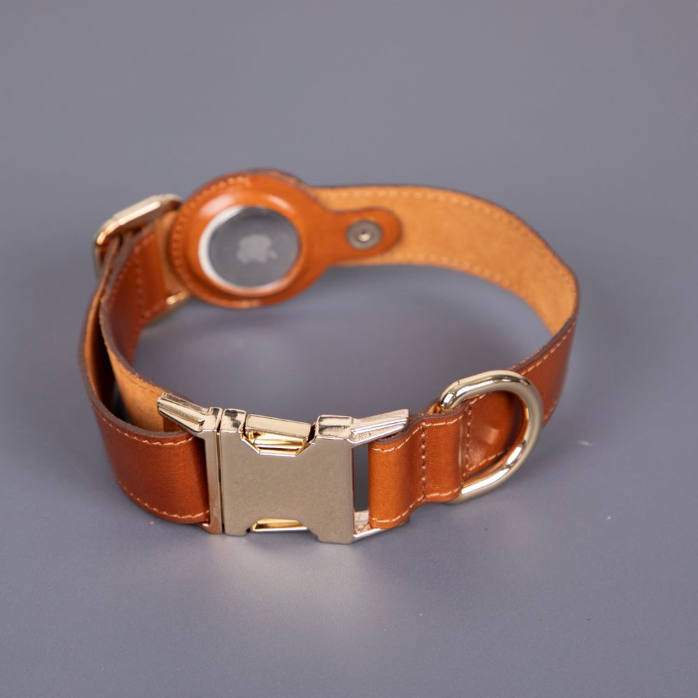 Charlotte Handcrafted Calfskin Leather Dog Collar - Compatible with AirTag-3