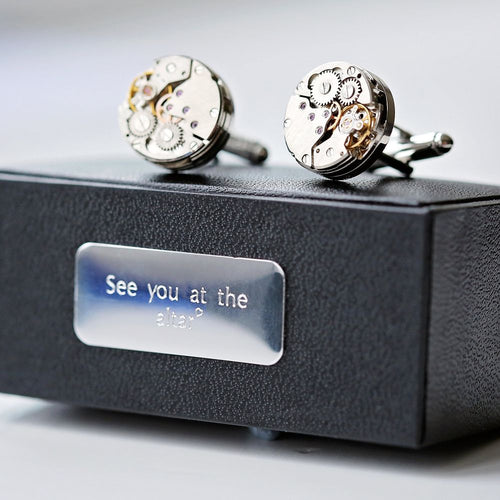 Load image into Gallery viewer, Engraved Gear Movement Cufflinks
