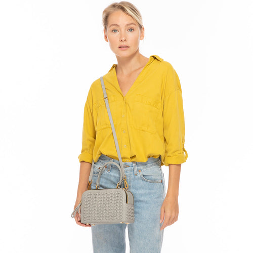 Load image into Gallery viewer, Kayla Light Gray Weave Leather Crossbody Purse
