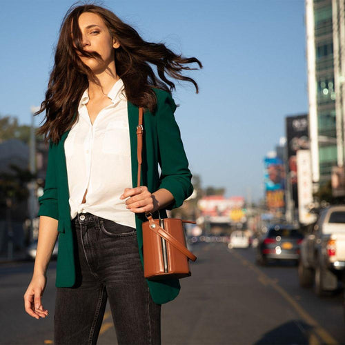 Load image into Gallery viewer, SUSU The Harper Amber Brown Leather Bucket Bag
