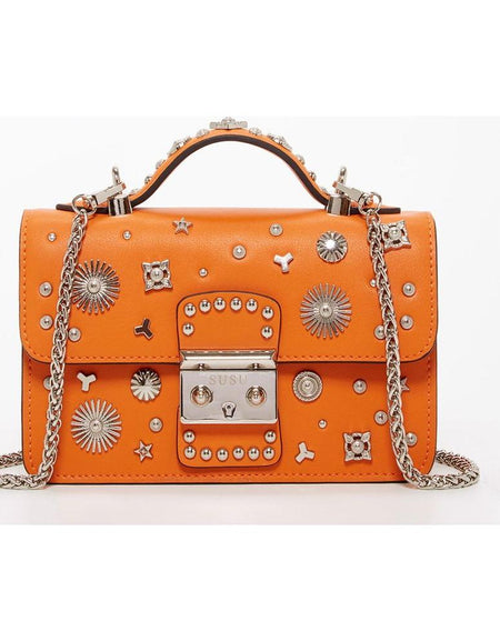 SUSU The Hollywood Studded Leather Crossbody Bag Orange