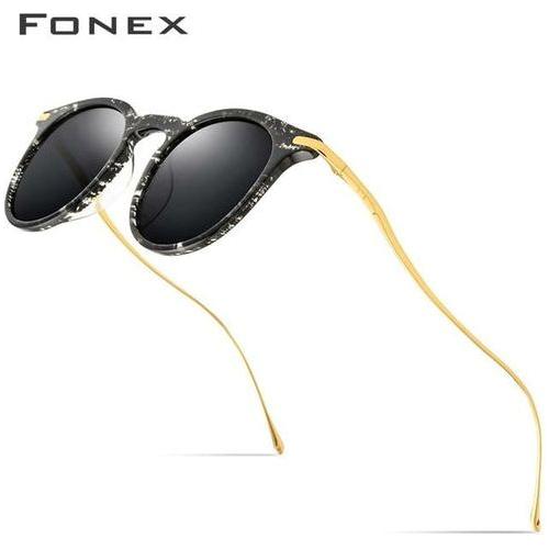 Acetate Titanium Sunglasses Men Vintage Round Polarized Sun Glasses