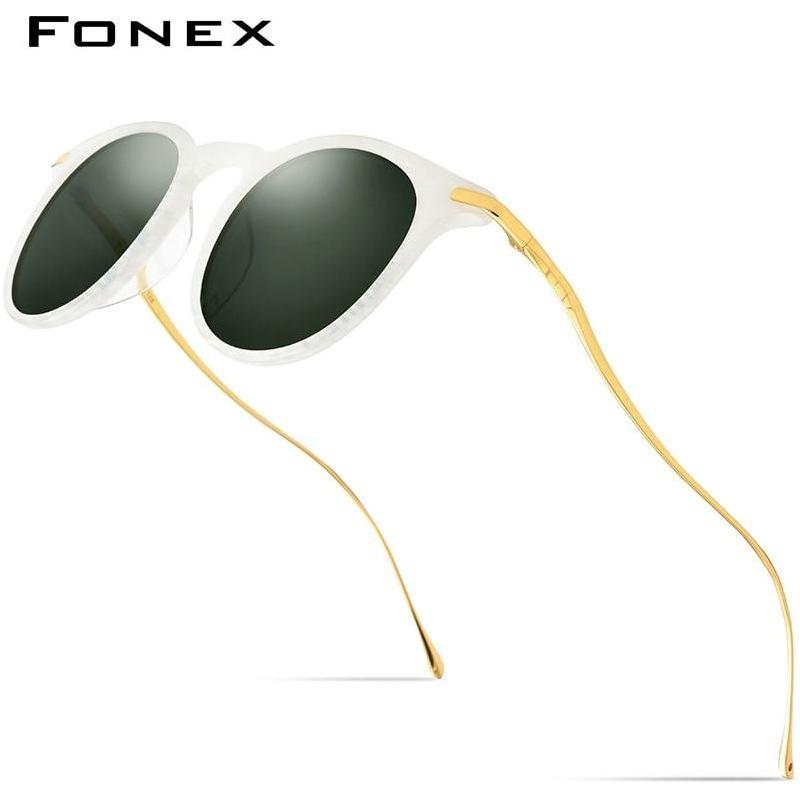 Acetate Titanium Sunglasses Men Vintage Round Polarized Sun Glasses