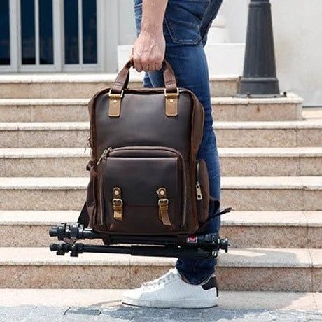 Load image into Gallery viewer, The Gaetano | Large Leather Backpack Camera Bag with Tripod Holder
