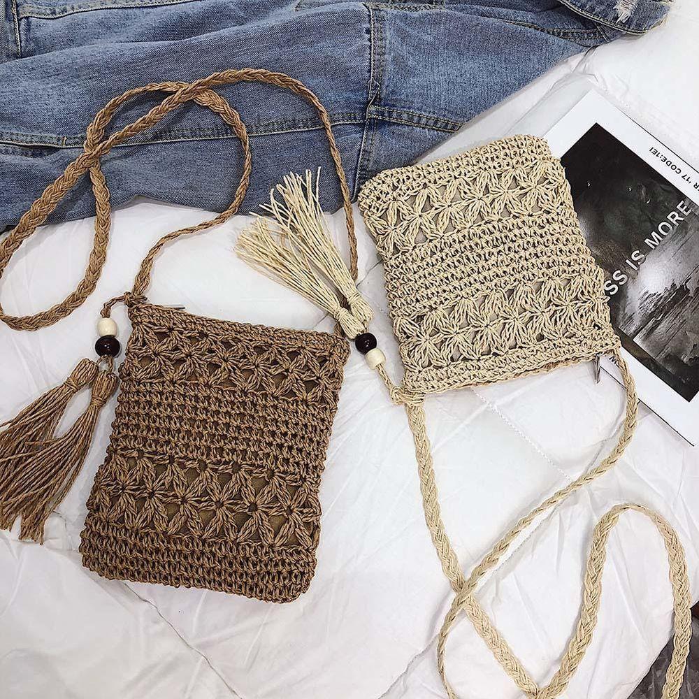 Chic & Unique: Small Straw Summer Crossbody with Tassel