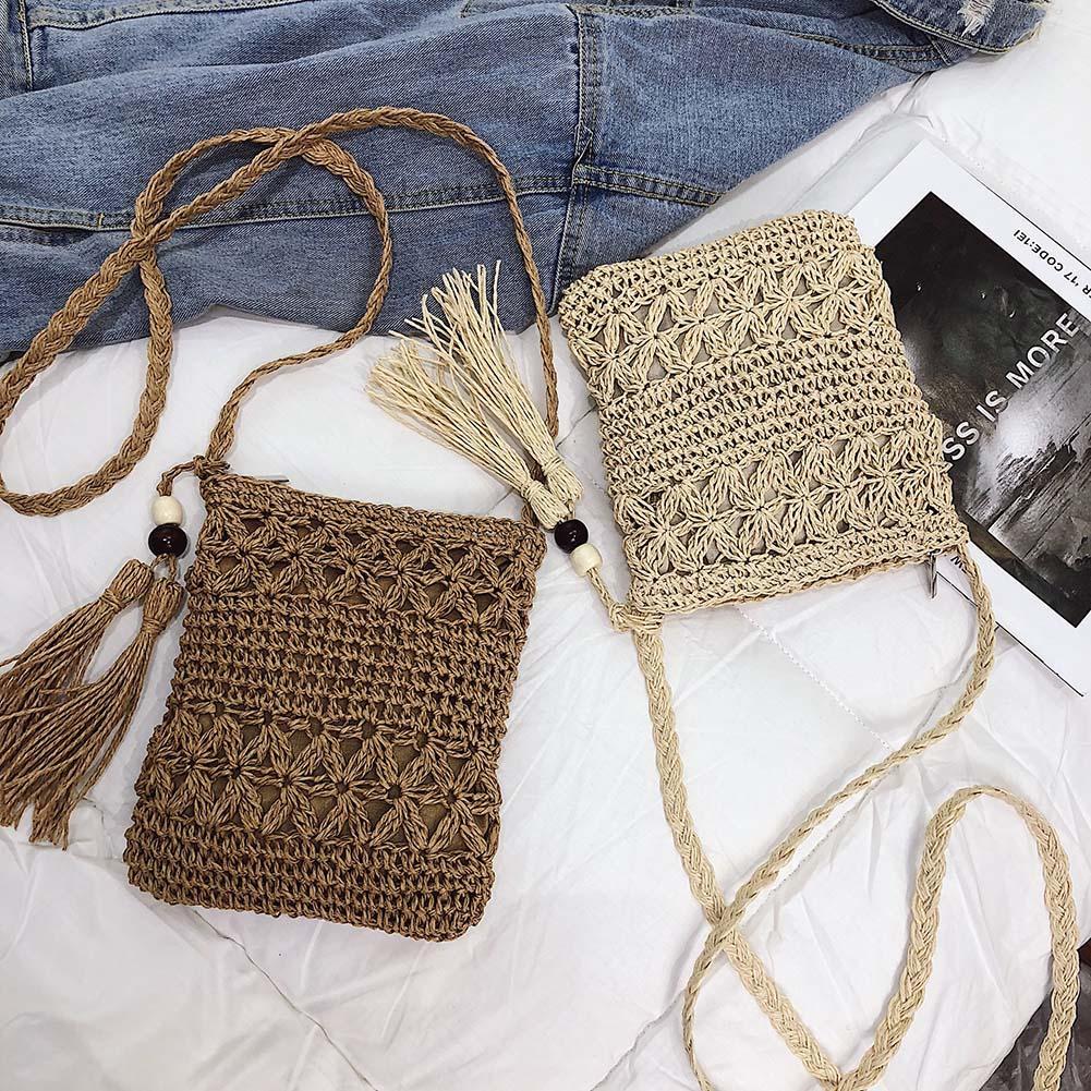 Small Straw Summer Crossbody with Tassel