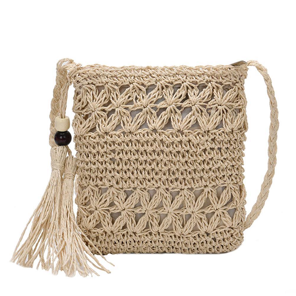 Small Straw Summer Crossbody with Tassel