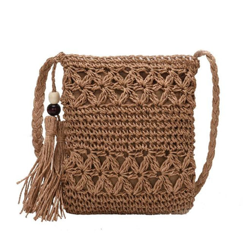 Load image into Gallery viewer, Small Straw Summer Crossbody with Tassel
