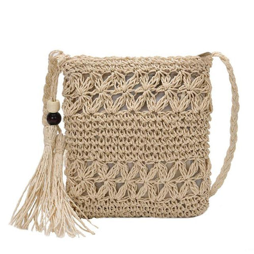 Load image into Gallery viewer, Small Straw Summer Crossbody with Tassel
