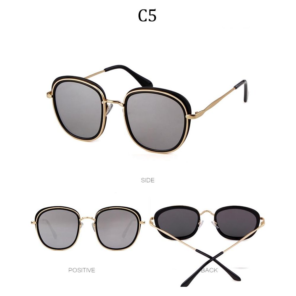 Retro Round Sunglasses Women Brand Vintage Gold Metal Frame Cat Eye