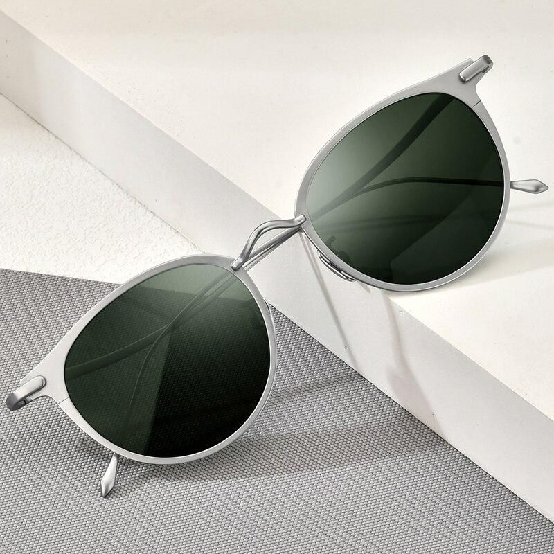 Pure Titanium Sunglasses Men Vintage Small Round Polarized Sun Glasses