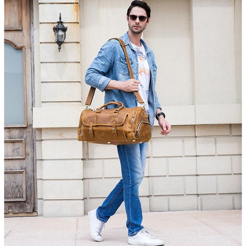 Load image into Gallery viewer, The Bard Weekender | Handmade Leather Duffle Bag
