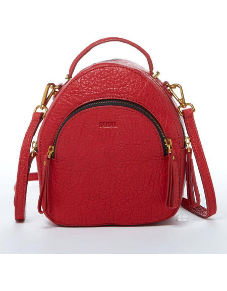 Amanda Red Convertible Leather Backpack Purse