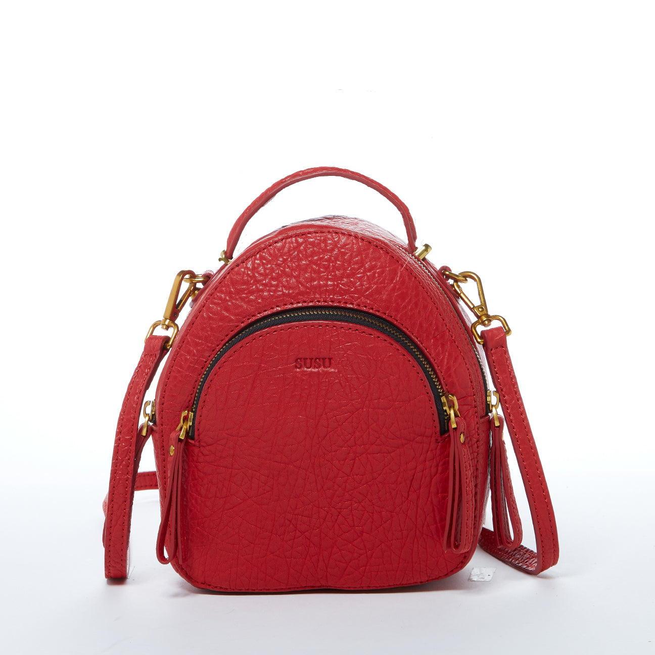 Amanda Red Convertible Leather Backpack Purse