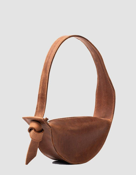 Designer Shoulder Bag - Crescent Cognac Brown
