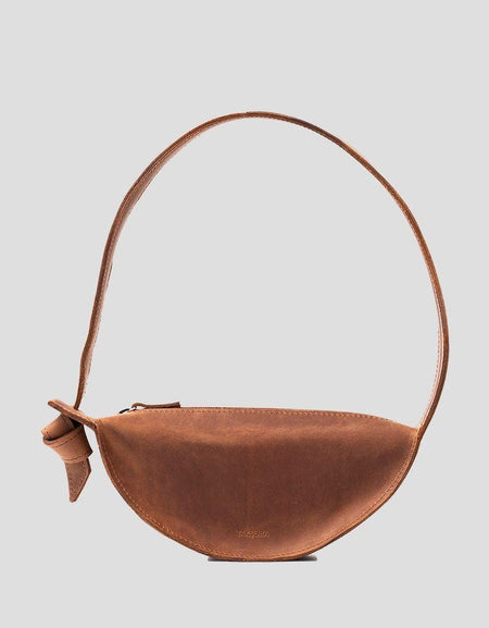 Designer Shoulder Bag - Crescent Cognac Brown