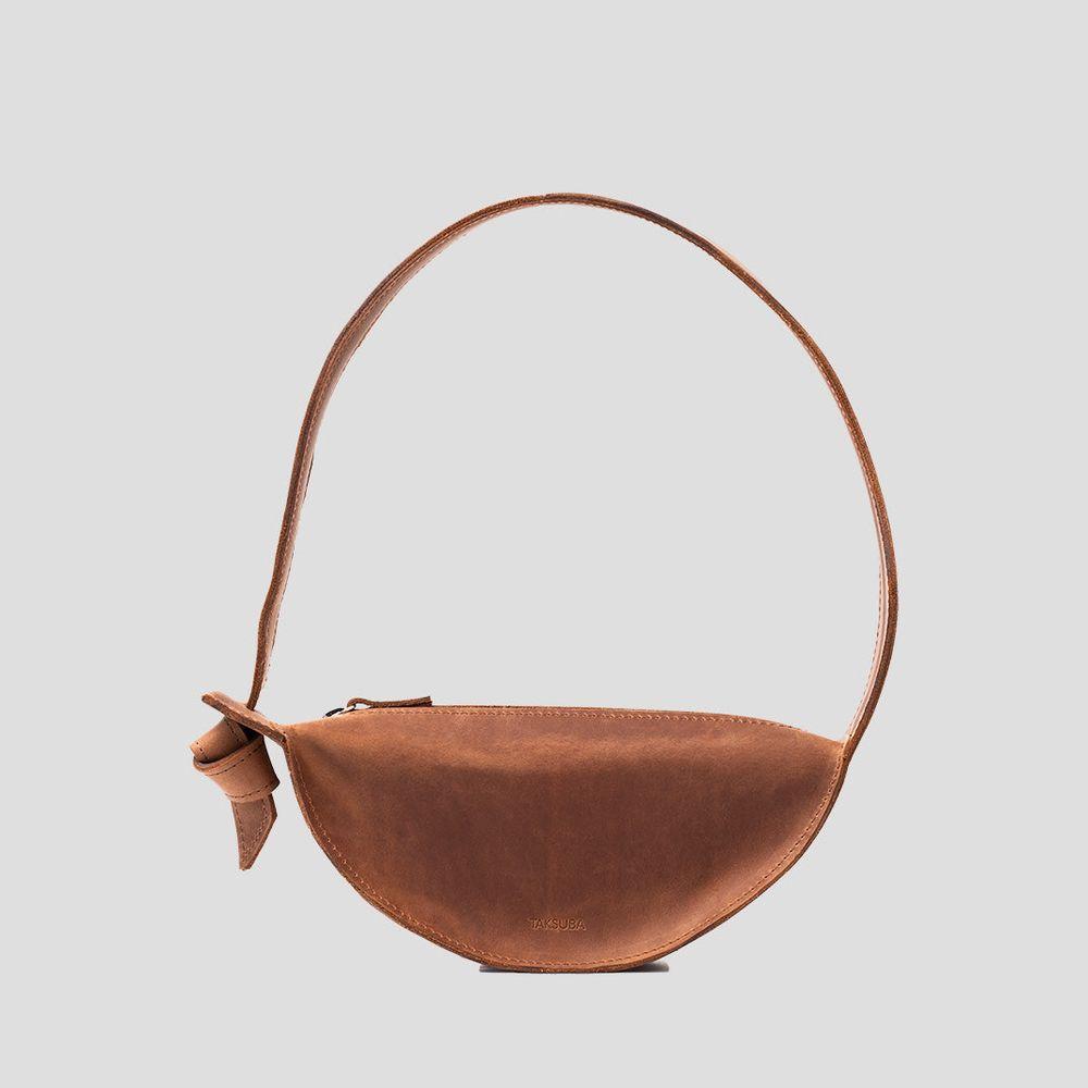 Designer Shoulder Bag - Crescent Cognac Brown