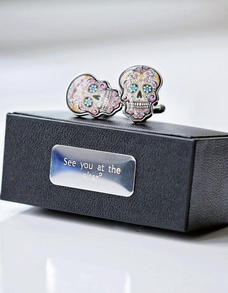 Skull Cufflinks + Engraved Box