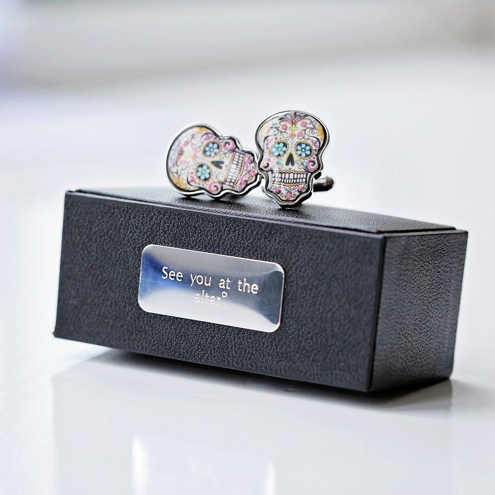 Skull Cufflinks + Engraved Box