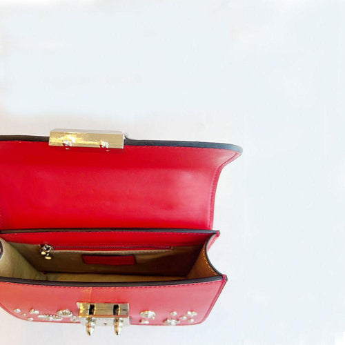 Load image into Gallery viewer, SUSU The Hollywood Studded Leather Crossbody Bag Red
